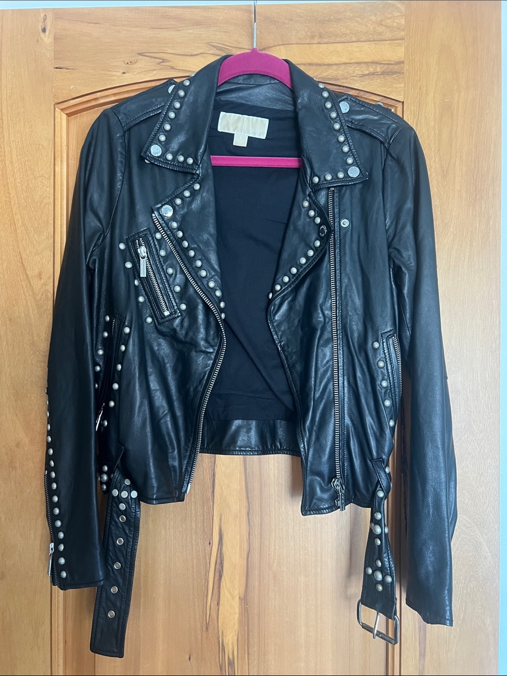 MMK Studded Black Leather Moto Jacket - Women